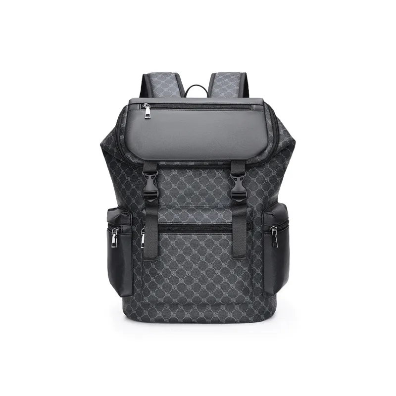 Kaka Tree PU Backpack Large Size Unisex Black/Brown-7
