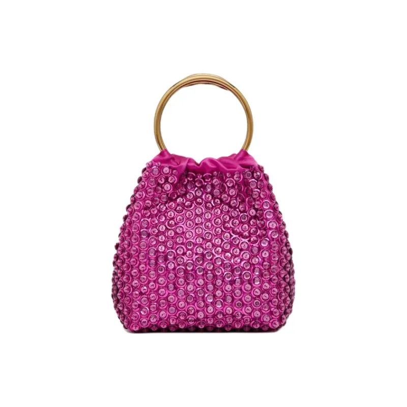 Valentino Embroidery Bucket Bags Handbags Small Size Women's Fuchsia-3