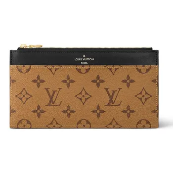 LOUIS VUITTON Monogram Reverse Coated Canvas Cow Leather Patchwork Clutch Unisex Brown