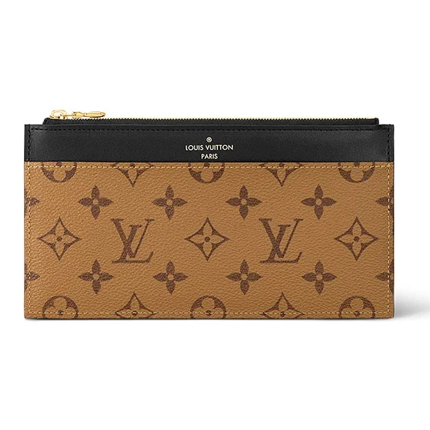 LOUIS VUITTON Monogram Reverse Coated Canvas Cow Leather Patchwork Clutch Unisex Brown-0