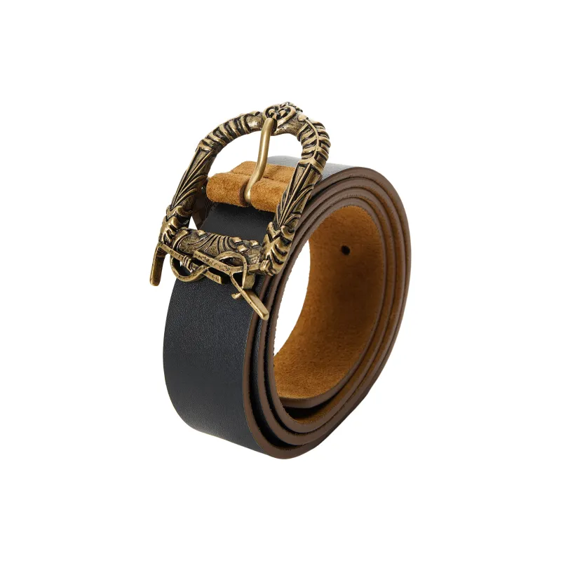 SAINT LAURENT Brand Logo Decoration Pin Buckle Leather Belts Women's Brown Width: 3cm-2