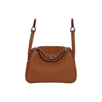 HERMES Lindy Clemence Bullock Leather Handbag Shoulder Bag Crossbody Bag Mini Women's 37 Gold Gold Brown