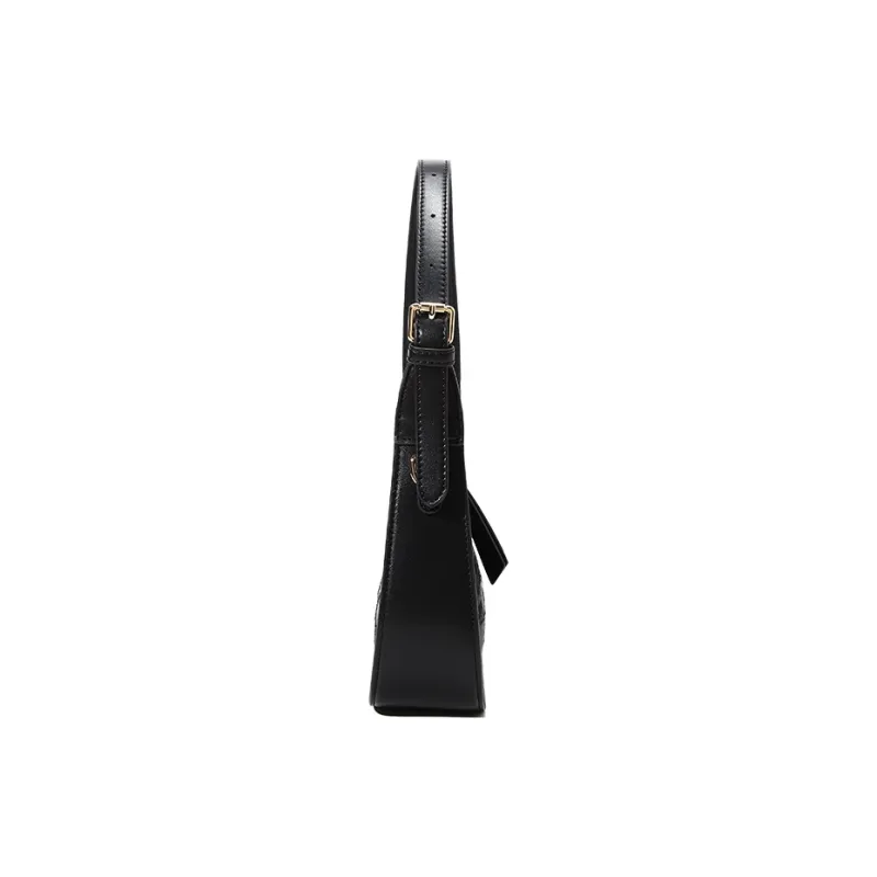 Carit&Koty Polyurethane Synthetic Leather With Fabric And Embossed Leather Baguette Shoulder Bag Trumpets Women's Black-2