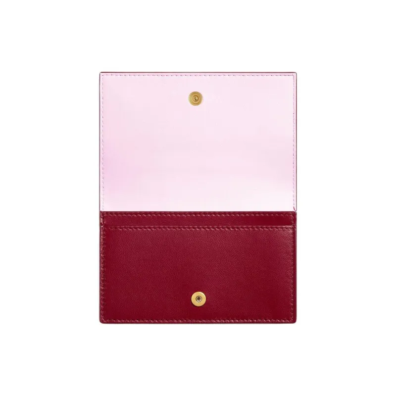 Bottega Veneta Intrecciato Sheepskin Card Holder Women's Dark Red & Washed Happiness & Pink-2