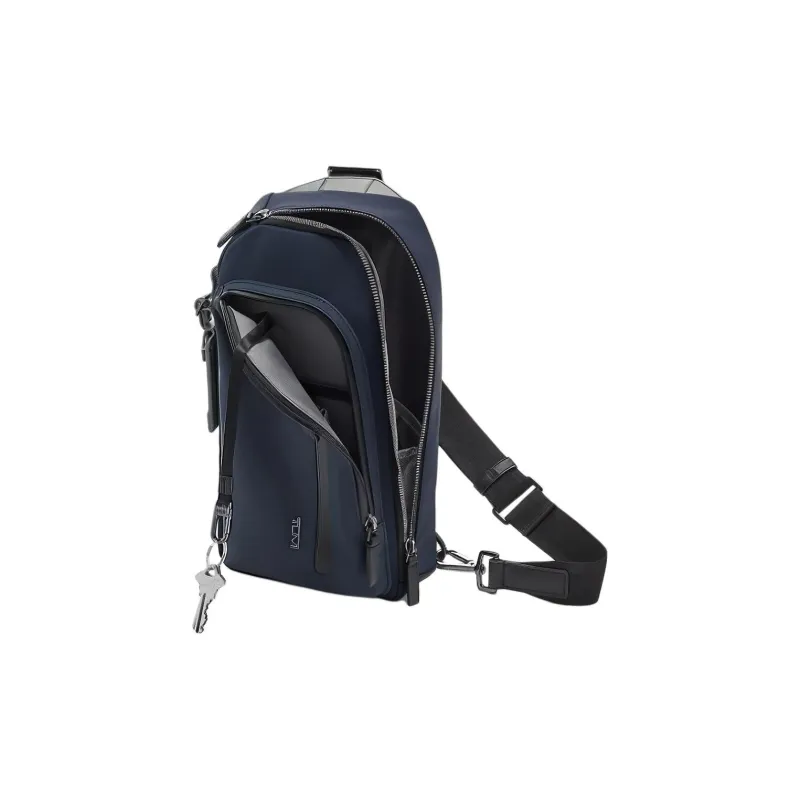 TUMI Nylon And Leather Fanny Pack Shoulder Bag Crossbody Bag Sling Bag Men's Marine Blue Patchwork-1