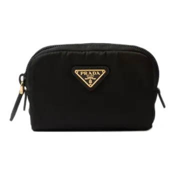PRADA Re-Nylon Fabric Makeup Bag Women's Black & Gold