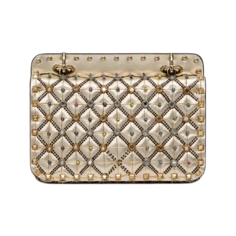 Valentino ROCKSTUD SPIKE Embroidery Shoulder Bag Crossbody Bag Handbag Small Size Women's Metallic-2