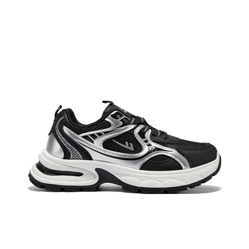 Warrior Students' Sports Casual Men's Shoes Lightweight Low Top Chunky Sneakers Men's Black Silver-1