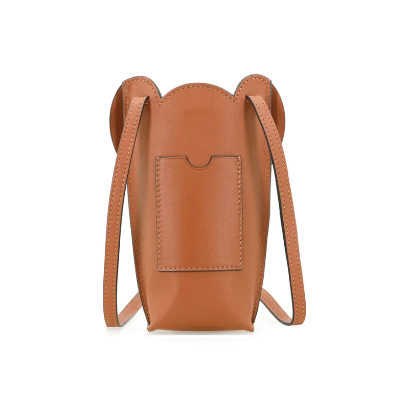 LOEWE Elephant Pocket Classic Calfskin Crossbody Bag With Cell Phone Pouch Regular Women's Brown-5