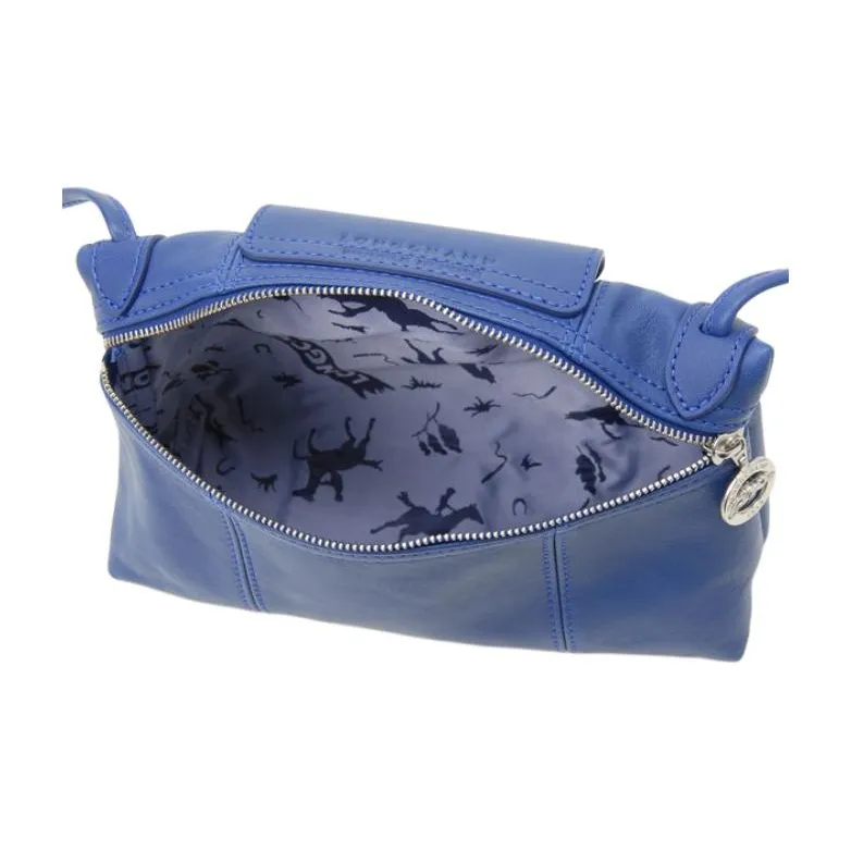 LONGCHAMP Le Pliage Cuir Lambskin Messenger Bag Shoulder Bag Crossbody Bag Regular Women's Blue-4