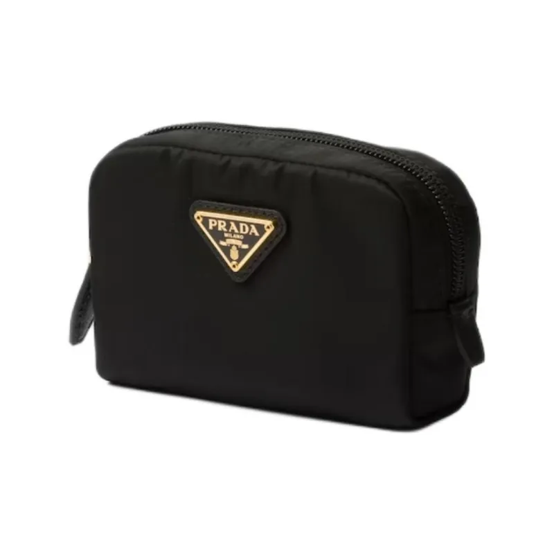 PRADA Re-Nylon Fabric Makeup Bag Women's Black & Gold-1