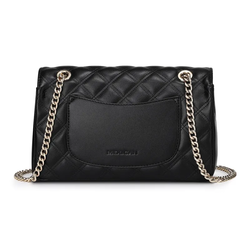 MEXICAN Polyurethane Diamond Pattern Chain Bag, Crossbody Bag Regular Women's Black/Ecru-2