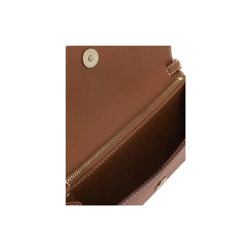 Strathberry Calfskin Clutch Shoulder Bag Crossbody Bag Wallet Small Size Women's Brown-3