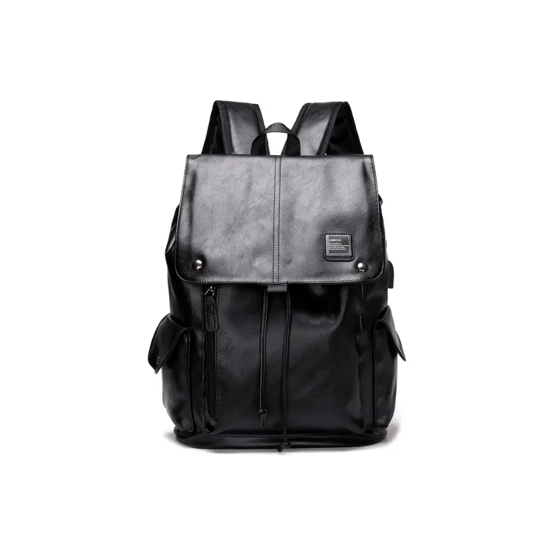 Kaka Tree PU Backpack Unisex Black/Brown-0