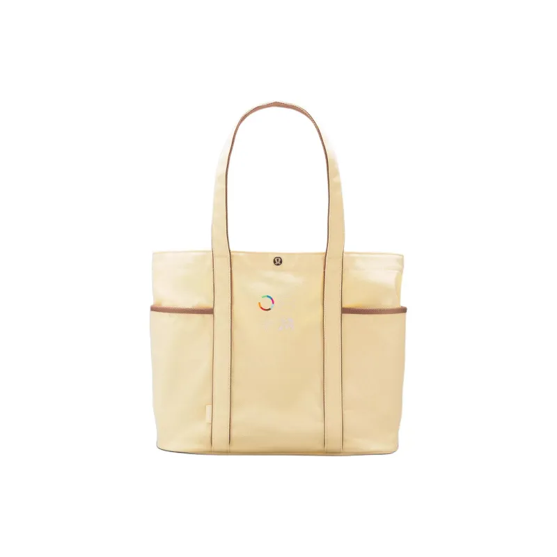Lululemon Cotton Canvas One Shoulder Handbags Regular Unisex Swirl Yellow With Spanish Oak-0