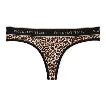Victoria's Secret COTTON Logo Cotton Thong Panty / Marzipan Leopard Underpants Women's 1 Pack Leopard Print
