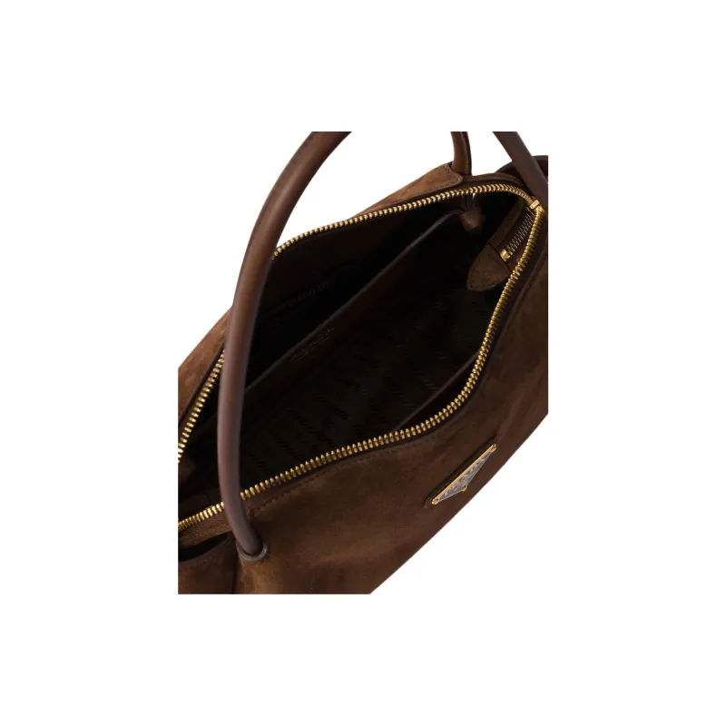 PRADA Suede Shoulder Bag Handbags Medium Size Unisex Cocoa Brown-3