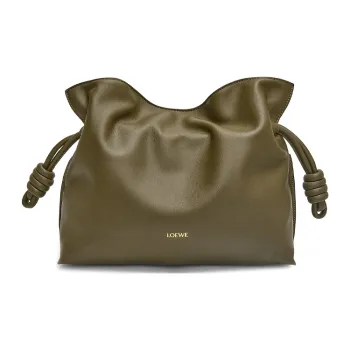 LOEWE Flamenco Nappa Cow Leather One Shoulder Crossbody Clutch Women's Dark Khaki Green