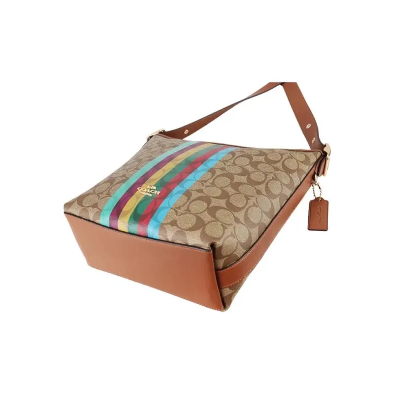 COACH Classic Monogram Canvas With Leather Shoulder Bag, Crossbody Bag Medium Size Women's Caramel Brown-2
