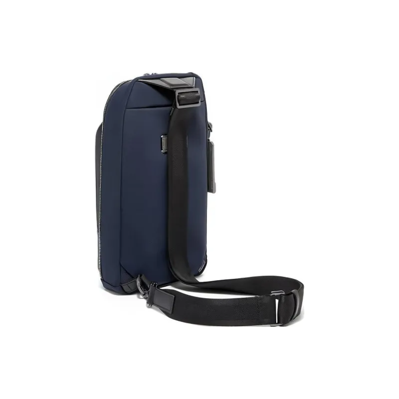 TUMI Nylon And Leather Fanny Pack Shoulder Bag Crossbody Bag Sling Bag Men's Marine Blue Patchwork-3