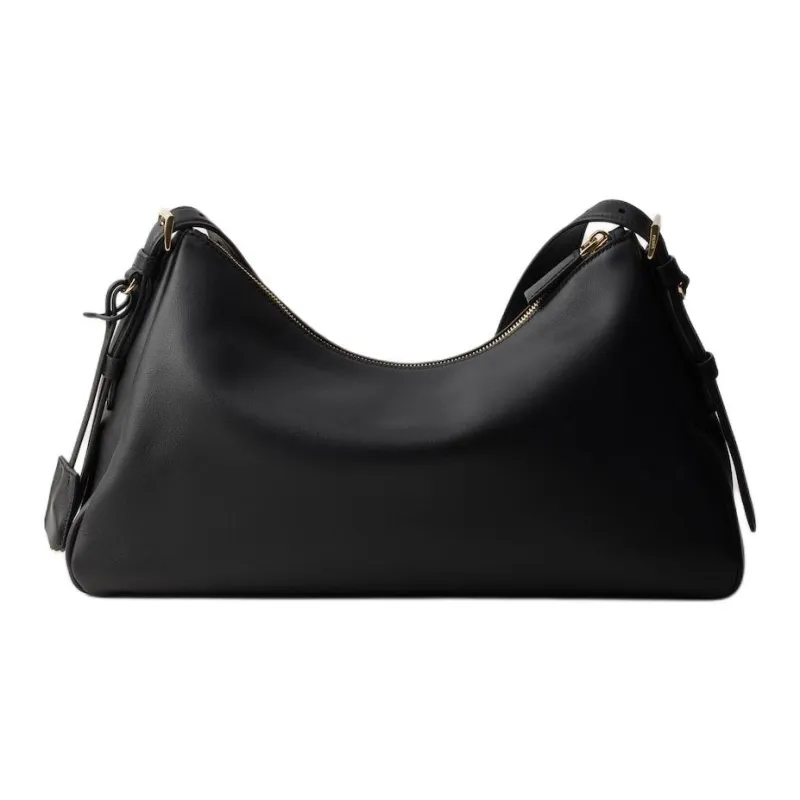 PRADA Leather Hobo Bag Handbag Shoulder Bag Women's Black-3