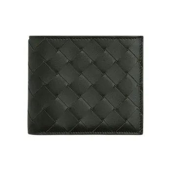 Bottega Veneta Intrecciato Cow Leather Wallet Men's Dark Green & Dark Red & Ice Blue & Deep Red & Pineapple Yellow
