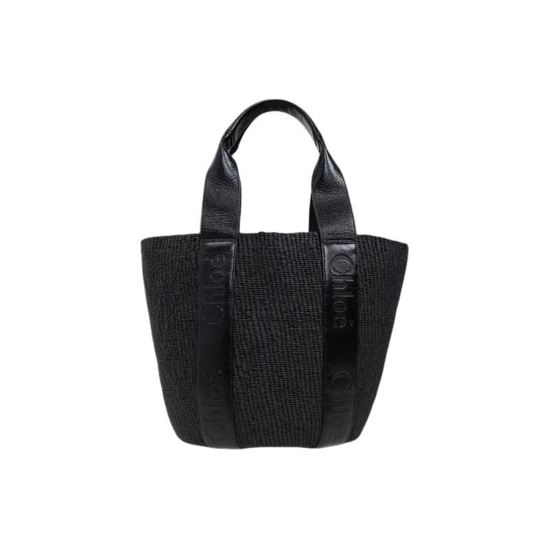 Chloe Cow Leather Tote Bag Shopping Bag Handbag Women's Black-1