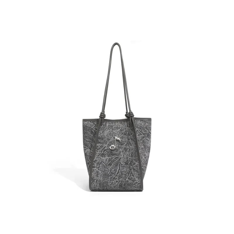 KKA PU Laminated Textile Handbag Shoulder Bag Crossbody Bag Women's Ink Black/Blue Gray-1
