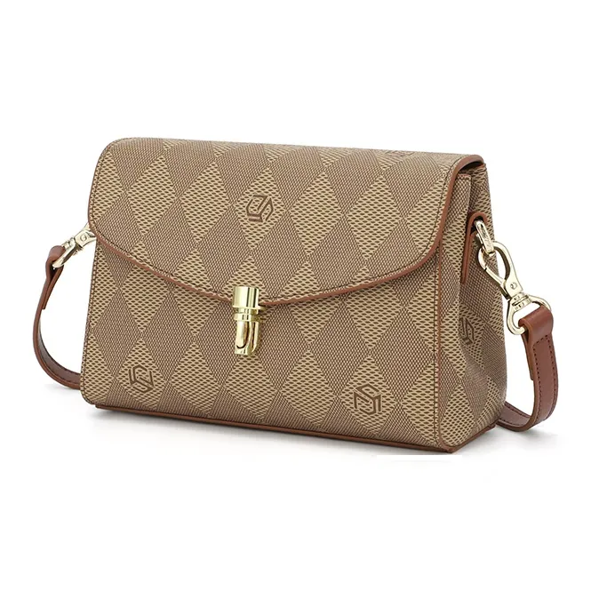 MashaLanti PVC Synthetic Leather Shoulder Bag Women's Coffee/Dark Brown & Apricot-5