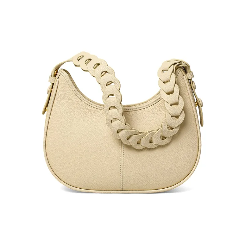 MILLIE'S Cow Leather With Synthetic Leather Handbag, Shoulder Bag, Saddle Bag Regular Women's Beige-3