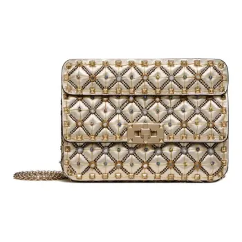 Valentino ROCKSTUD SPIKE Embroidery Shoulder Bag Crossbody Bag Handbag Small Size Women's Metallic