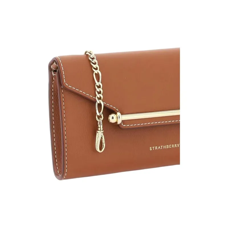 Strathberry Calfskin Clutch Shoulder Bag Crossbody Bag Wallet Small Size Women's Brown-2