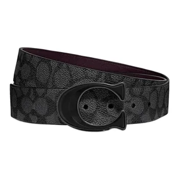 COACH Coated Canvas With Calfskin Leather Belts Men's Black 3.8CM