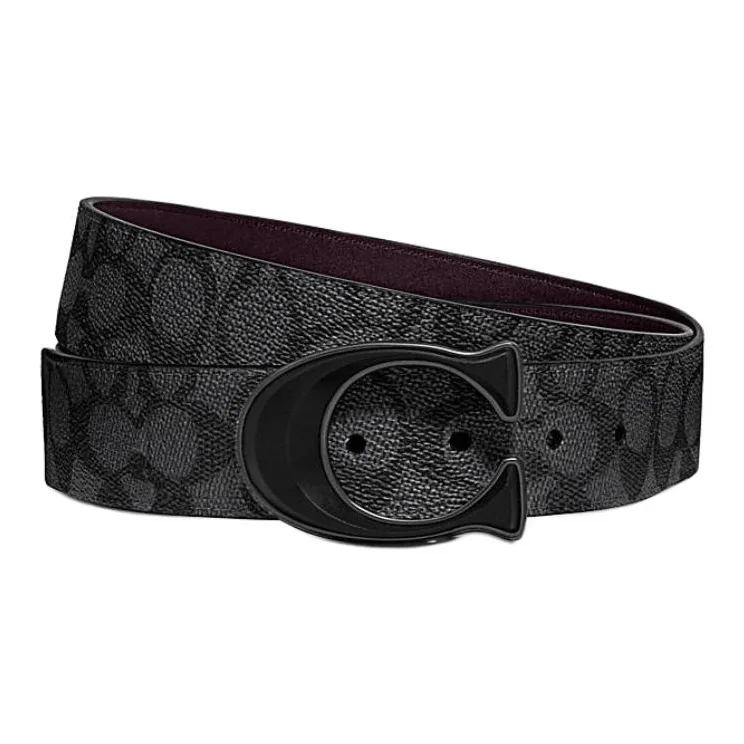 COACH Coated Canvas With Calfskin Leather Belts Men's Black 3.8CM-0