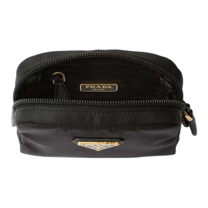 PRADA Re-Nylon Fabric Makeup Bag Women's Black & Gold-4