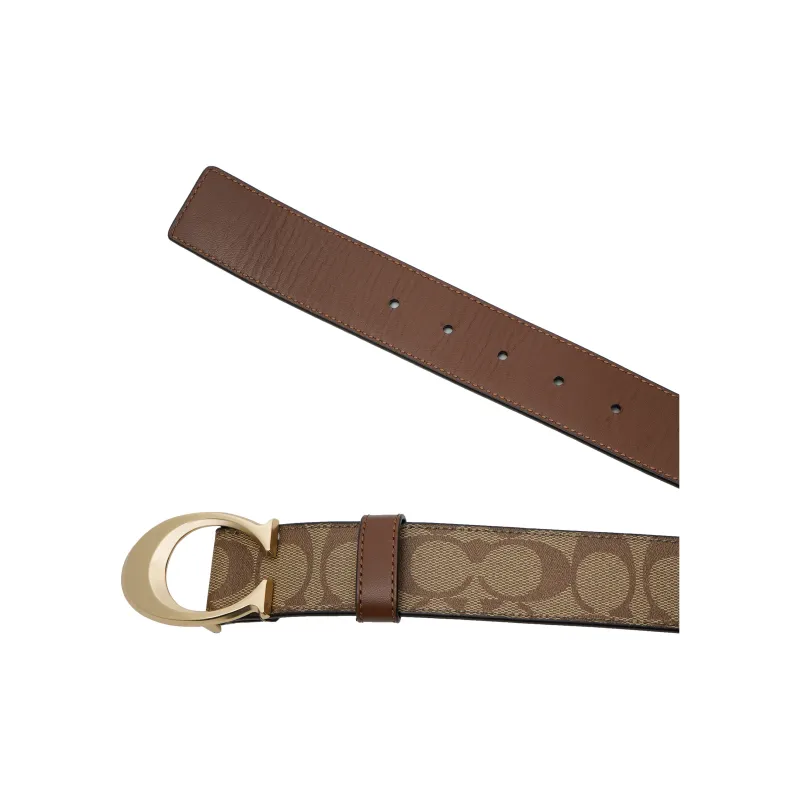 COACH Calfskin Leather Belts Women's Khaki Width 3.8cm-3
