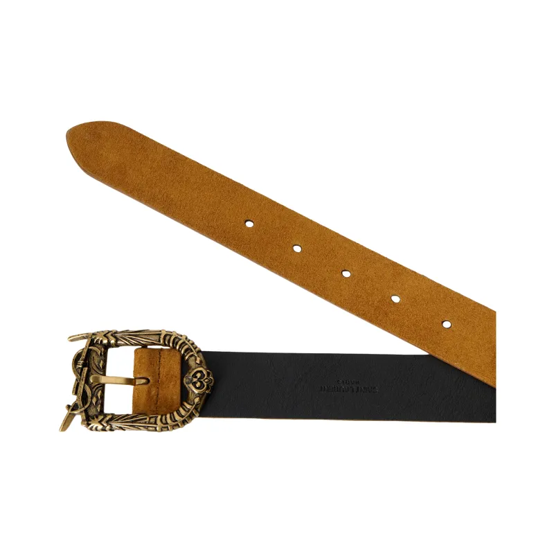 SAINT LAURENT Brand Logo Decoration Pin Buckle Leather Belts Women's Brown Width: 3cm-3