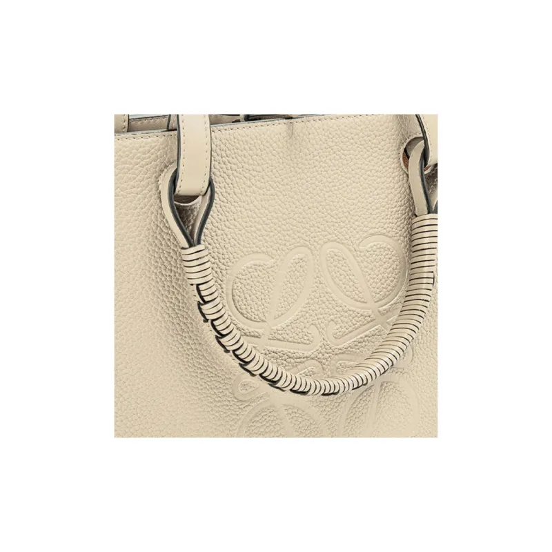 LOEWE Grained Calfskin Tote Bag Shopping Bag One Shoulder Handbag Small Size Women's Light Oat-3