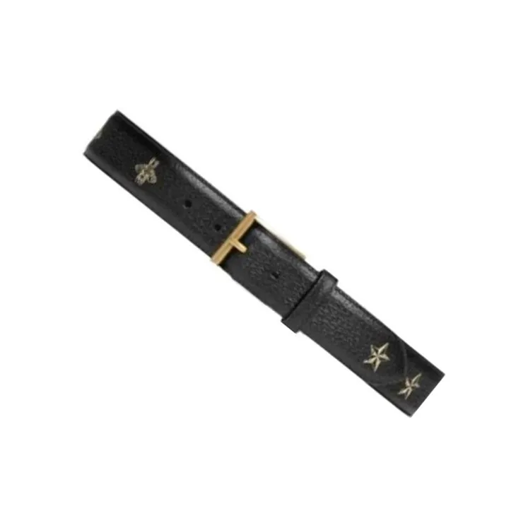 GUCCI Print Pattern Pin Buckle Genuine Leather Leather Belts Men's Black Width 3.5CM-1