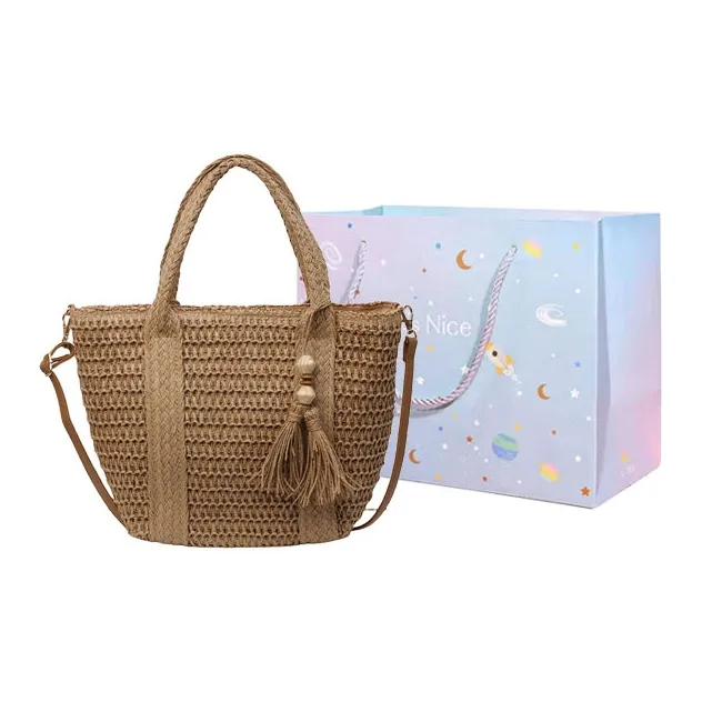 GOX Woven Shoulder Bag Women's Beige/Khaki-6