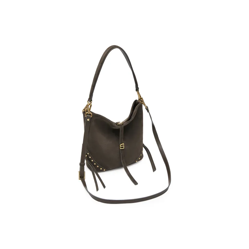 Staccato Split Cow Leather Shoulder Bag Medium Size Women's Dune Light Brown/Chicory Coffee-7