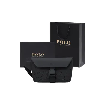 POLO Synthetic Leather Crossbody Bag Medium Size Men's Black