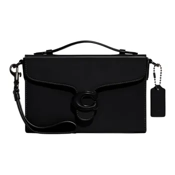 COACH Tabby Cow Leather Clutch Handbag Small Size Women's Solid Color Black