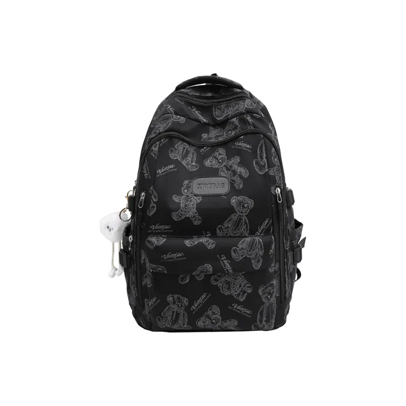 OURFUN Nylon Backpack Unisex White/Black/Purple/Green-3