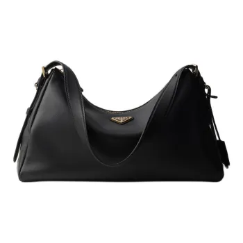 PRADA Leather Hobo Bag Handbag Shoulder Bag Women's Black