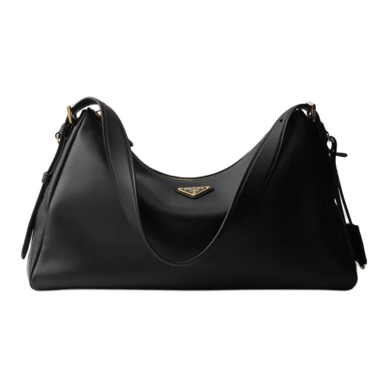 PRADA Leather Hobo Bag Handbag Shoulder Bag Women's Black-0