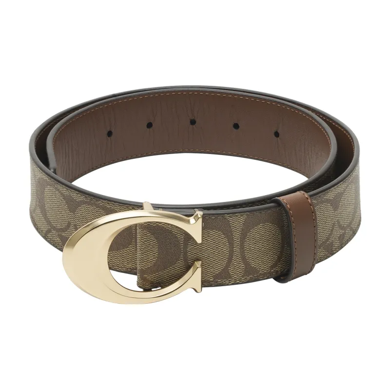 COACH Calfskin Leather Belts Women's Khaki Width 3.8cm-1