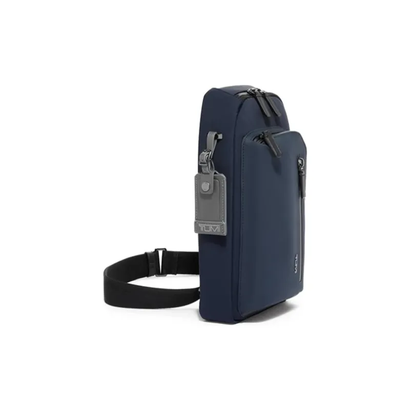 TUMI Nylon And Leather Fanny Pack Shoulder Bag Crossbody Bag Sling Bag Men's Marine Blue Patchwork-2