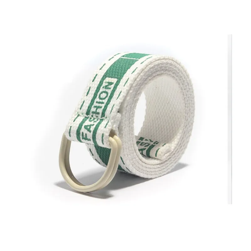 Mulinsen Korean Style Stripes Contrast Print Double Ring Buckle Student Decoration Pants Canvas Alloy Belt Unisex 3.8cm-2