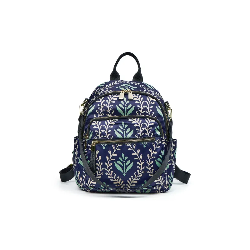 SANTA BARBARA POLO & RACQUET CLUB Fabric Cow Leather Patchwork Backpack Women's Blue/Royal Blue-0
